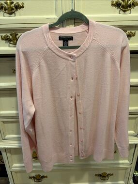 Everyday Soft Pink Button-Front Crewneck Cardigan